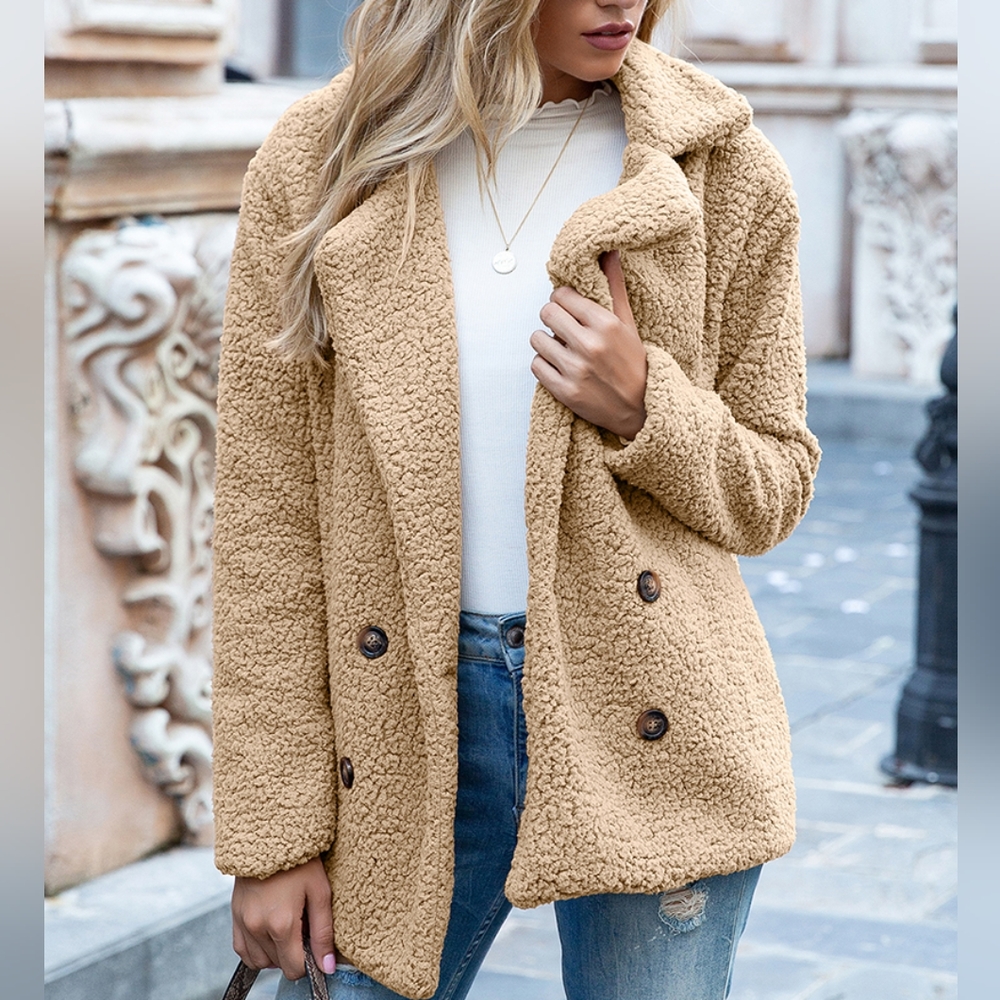 Sherpa Fusion Double-Breasted Coat - Khaki
